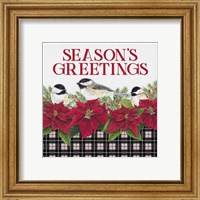 Framed 'Chickadee Christmas Red IV Seasons Greetings' border=