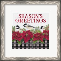 Framed 'Chickadee Christmas Red IV Seasons Greetings' border=