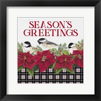 Framed Chickadee Christmas Red IV Seasons Greetings