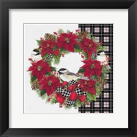 Framed Chickadee Christmas Red V Wreath