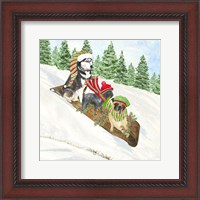 Framed 'Dog Days of Christmas III Sledding' border=