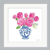 Framed Chinoiserie Roses on White I