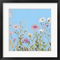 Wild Flowers on Cerulean I Framed Print