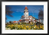 Framed I-SITE Visitor Centre (Old Post Office) And Flowers, Rotorua, North Island, New Zealand