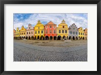 Framed Czech Republic, Telc Panoramic Of Colorful Houses On Main Square