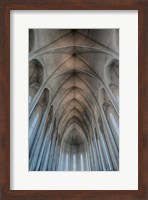 Framed Iceland, Reykjavik, Ribbed Vaults In The Modern Cathedral Of Hallgrimskirkja