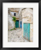 Framed Italy, Basilicata, Matera Doors In A Courtyard In The Old Town Of Matera