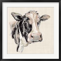 Framed Expressionistic Cow I Neutral Linen