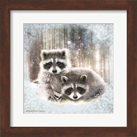 Framed Enchanted Winter Raccoons