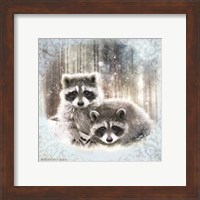 Framed 'Enchanted Winter Raccoons' border=