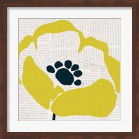 Framed Pop Art Floral III Yellow Newsprint