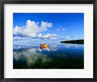 Framed Reflection Of Clouds And Boat On Water, Tahiti