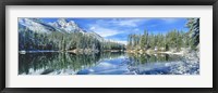 Framed Snow Covered Mountain And Trees Reflected In Lake, Grand Tetons, Wyoming
