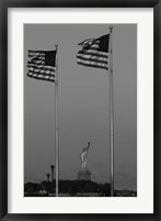 Framed Flags Fly Over Statue Of Liberty, Jersey City, New Jersey