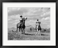 Framed Pair Of Cowboys On Horseback At Glacier Fifty Mountain Camp