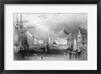 Framed Skyline Boston Massachusetts From Waterfront Showing Fanueil Hall Engraving By T. A. Prior From Bartlett