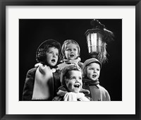 Framed Children Singing Christmas Carols Outdoor By Lantern Light