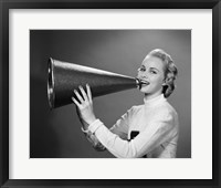 Framed Cheerleader Yelling Into Megaphone