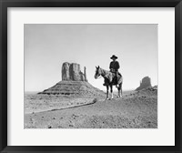 Framed Navajo Indian In Cowboy Hat On Horseback With Monument Valley Rock Formations In Background