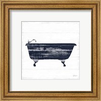 Framed 'Shiplap Bath I Navy' border=