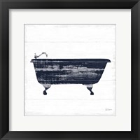 Shiplap Bath I Navy Framed Print