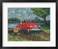 Framed Red Truck Fishing Buddy