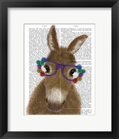 Framed Donkey Purple Flower Glasses Book Print