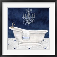 Framed Navy Blue Bath I