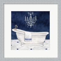 Framed Navy Blue Bath I