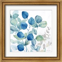 Framed 'Eucalyptus Leaves Navy I' border=