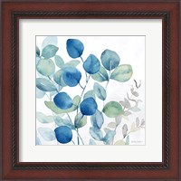 Framed 'Eucalyptus Leaves Navy I' border=