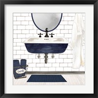 Framed 'Farmhouse Bath II Navy-Sink' border=