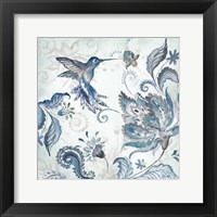 Watercolor Boho Blue Hummingbird I Framed Print