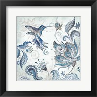 Framed Watercolor Boho Blue Hummingbird I