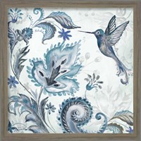 Framed 'Watercolor Boho Blue Hummingbird II' border=