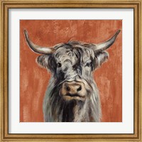 Framed Highland Cow on Terracotta