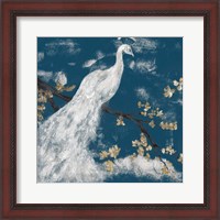 Framed 'White Peacock on Indigo I' border=