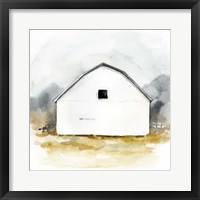 Framed 'White Barn Watercolor II' border=