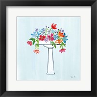 Floral Bathroom II Light Blue Framed Print