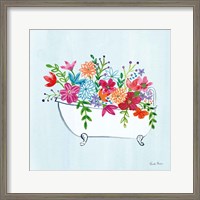 Framed 'Floral Bathroom I Light Blue' border=