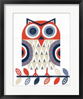 Framed Folk Lodge Owl Red Navy