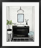 Modern Black and White Bath II Framed Print