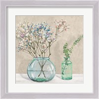 Framed 'Floral Setting with Glass Vases I' border=