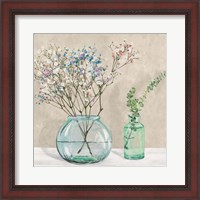 Framed 'Floral Setting with Glass Vases I' border=
