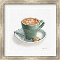 Framed 'Wake Up Coffee II Linen Sage' border=