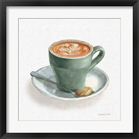 Framed 'Wake Up Coffee II Linen Sage' border=