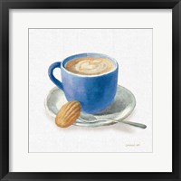 Framed 'Wake Up Coffee I Linen Classic Blue' border=