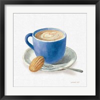 Framed 'Wake Up Coffee I Linen Classic Blue' border=