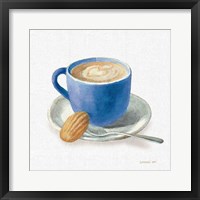 Framed 'Wake Up Coffee I Linen Classic Blue' border=