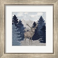 Framed 'Blue Cliff Mountains scene II-Deer' border=